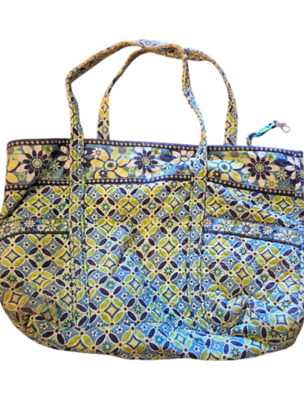 Vera Bradley Womens Large Quilted Bag Green And Blue Floral Design